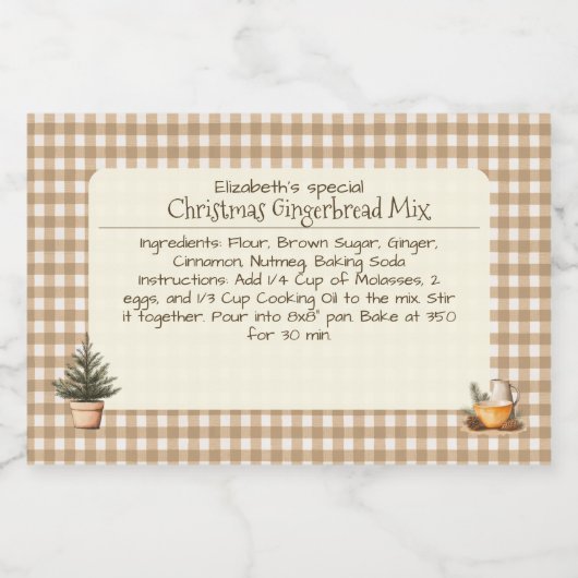 Christmas Gingerbread Mix Brown Gingham Labels Lebensmitteletikett (Einzelnes Label)