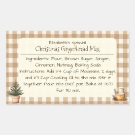 Christmas Gingerbread Mix Brown Gingham Labels Rechteckiger Aufkleber