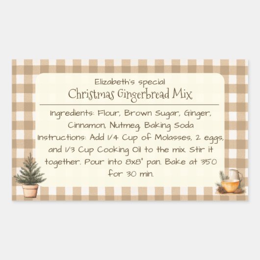 Christmas Gingerbread Mix Brown Gingham Labels Rechteckiger Aufkleber (Vorderseite)