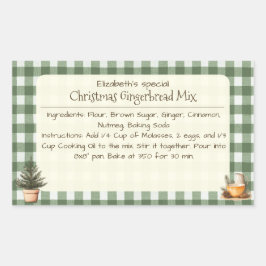 Christmas Gingerbread Mix Green Gingham Labels Rechteckiger Aufkleber