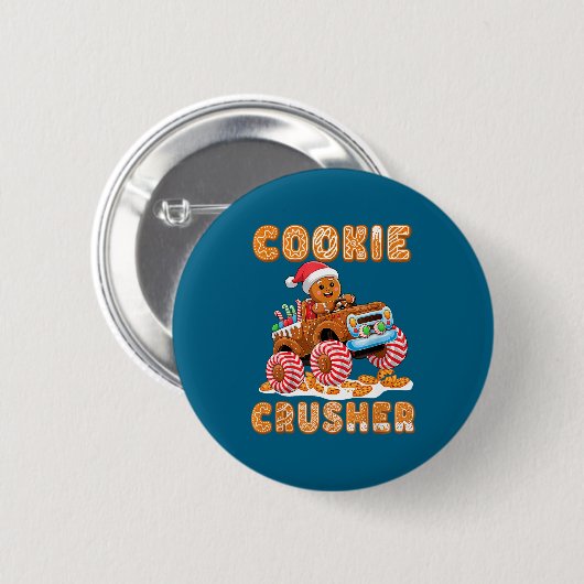 Christmas Gingerbread Pajamas Cookie Crusher Monst Button (Vorne & Hinten)