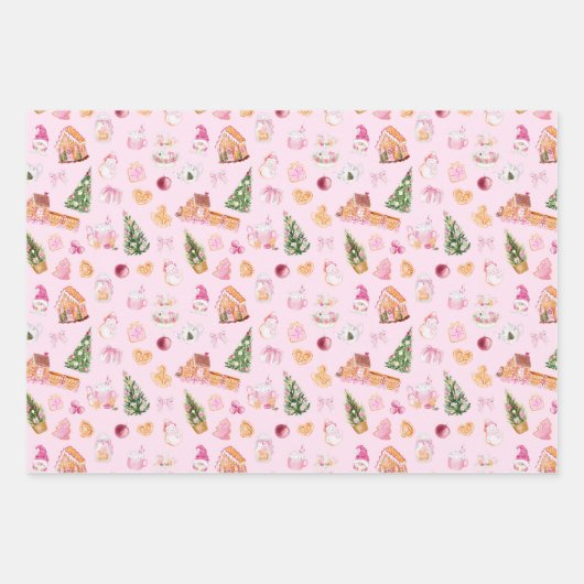 Christmas Gingerbread Pink Geschenkpapier Set (Vorderseite 2)