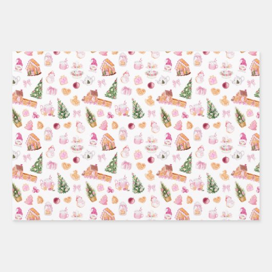 Christmas Gingerbread Pink Geschenkpapier Set (Vorderseite)