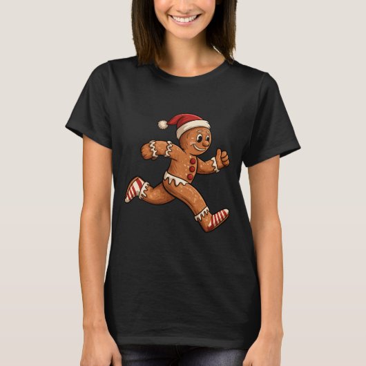 Christmas Gingerbread Running Funny Runners Pajama T-Shirt (Vorderseite)