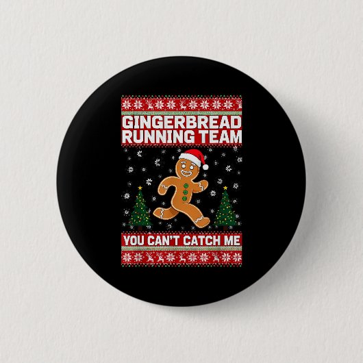 Christmas Gingerbread Running Team Funny Xmas Tee Button (Vorderseite)