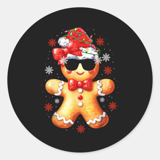 Christmas Gingerbread, Santa, Girls Women Funny Gi Runder Aufkleber (Vorderseite)