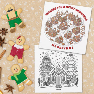 Christmas Gingerbread Village With Coloring Page Feiertagskarte