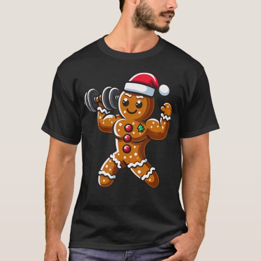 Christmas Gingerbread Weightlifting Man Workout Bo T-Shirt (Vorderseite)