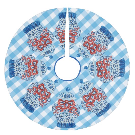 Christmas Gingham Ginger Jar Polyester Weihnachtsbaumdecke (Vorderseite)