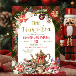Christmas Gingham Time Four Tea 4th Birthday Einladung