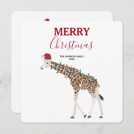 Christmas Giraffe Funny Animal with Santa Hat Card (Vorne/Hinten)