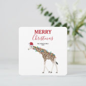 Christmas Giraffe Funny Animal with Santa Hat Card (Stehend Vorderseite)