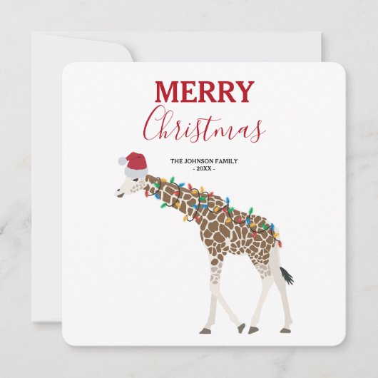 Christmas Giraffe Funny Animal with Santa Hat Card (Vorderseite)
