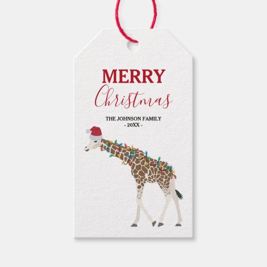 Christmas Giraffe Funny Animal with Santa Hat Card Geschenkanhänger (Vorderseite)