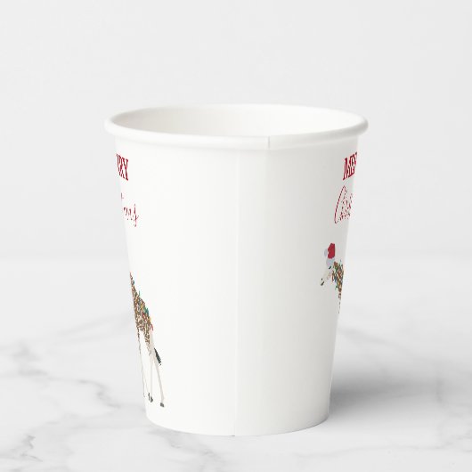 Christmas Giraffe Funny Animal with Santa Hat Card Pappbecher (Rechts)