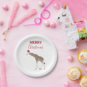 Christmas Giraffe Funny Animal with Santa Hat Card Pappteller (Party)