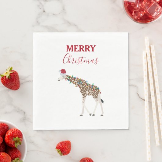 Christmas Giraffe Funny Animal with Santa Hat Card Serviette (Beispiel)