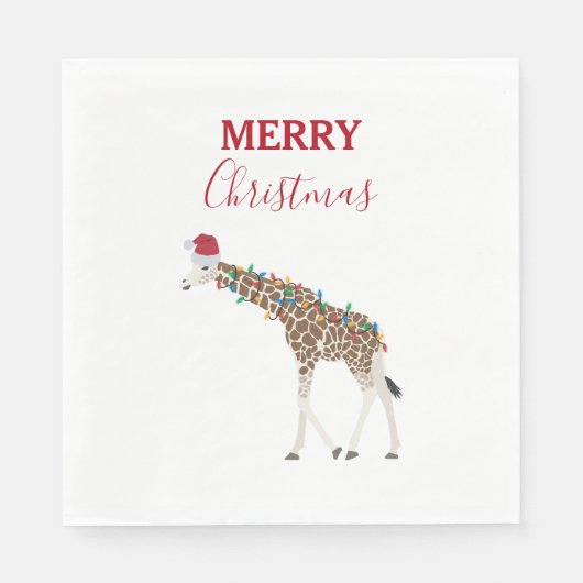 Christmas Giraffe Funny Animal with Santa Hat Card Serviette (Vorderseite)