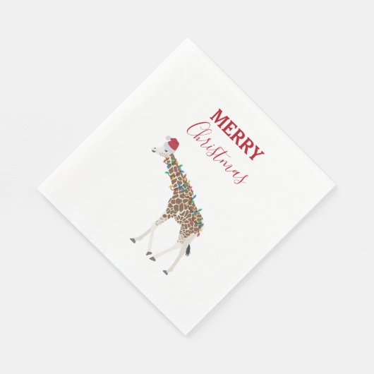 Christmas Giraffe Funny Animal with Santa Hat Card Serviette (Ecke)