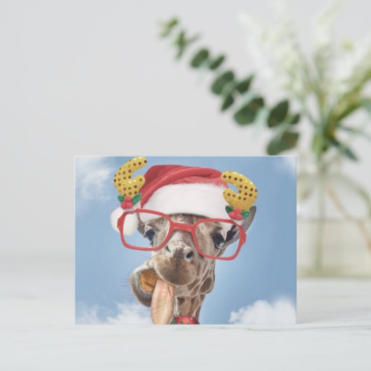 Christmas giraffe postkarte (Stehend Vorderseite)
