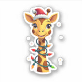 Christmas Giraffe Santa Hat Lights Giraffe Men Wom Aufkleber (Vorderseite)