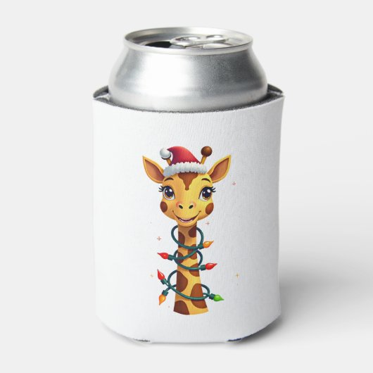 Christmas Giraffe Santa Hat Lights Giraffe Men Wom Dosenkühler (Kanne Vorderseite)