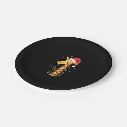 Christmas Giraffe Santa Hat Lights Giraffe Men Wom Pappteller (Schrägansicht)