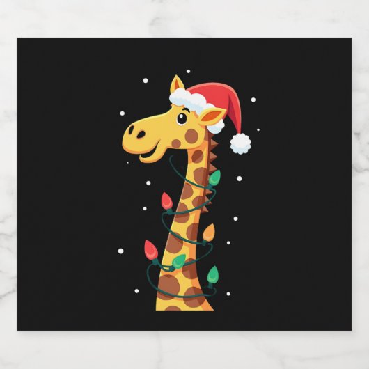 Christmas Giraffe Santa Hat Lights Giraffe Men Wom Schaumweinetikett (Einzelnes Label)