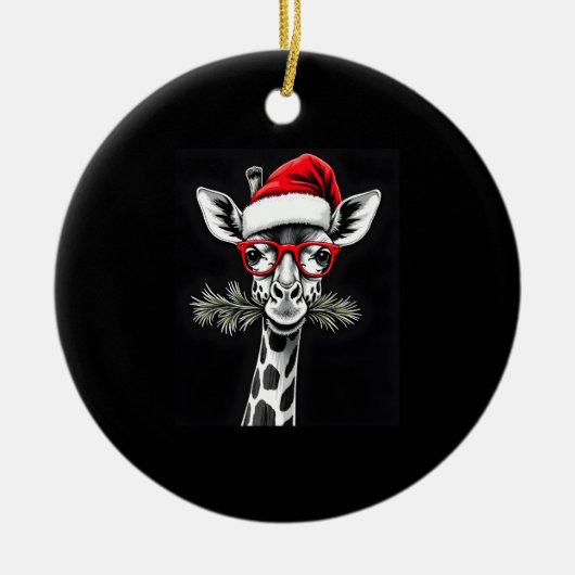 Christmas Giraffe Santa Hat Pajama Gift Family Mat Keramik Ornament (Vorne)