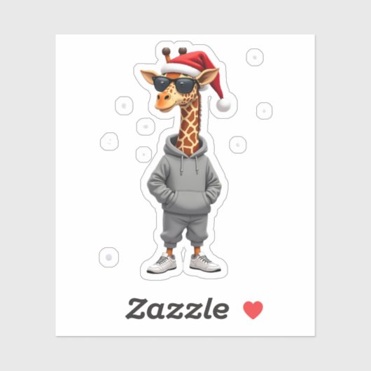 Christmas Giraffe Santa Long Sleeve T-Shirt (1) Aufkleber (Blatt)