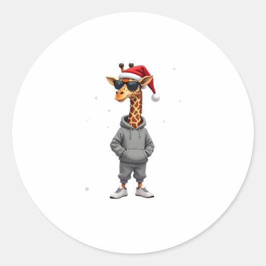 Christmas Giraffe Santa Long Sleeve T-Shirt (1) Runder Aufkleber (Vorderseite)