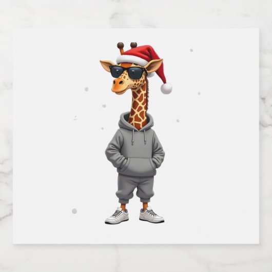 Christmas Giraffe Santa Long Sleeve T-Shirt (1) Schaumweinetikett (Einzelnes Label)