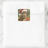 Christmas Giraffe With Holiday Gift Quadratischer Aufkleber (Tasche)