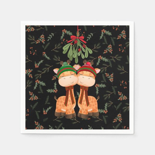 CHRISTMAS GIRAFFES KISSEN UNTER DEM MISTLETOE PAPI SERVIETTE (Vorderseite)