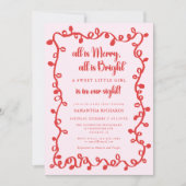 Christmas Girl blush pink red lights baby shower Einladung (Vorderseite)