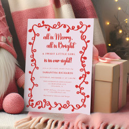 Christmas Girl blush pink red lights baby shower Einladung