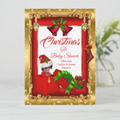 Christmas Girl Boy Baby Dusche Red Gold Geschenkbo Einladung (Stehend Vorderseite)