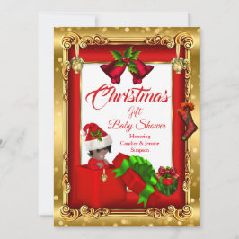 Christmas Girl Boy Baby Dusche Red Gold Geschenkbo Einladung