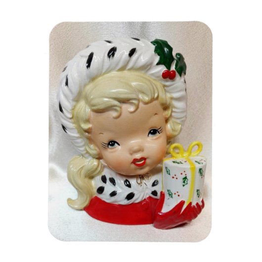 Christmas Girl Child Head Vase Präsent Holly Niedl Magnet (Vertikal)