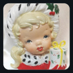 Christmas Girl Child Head Vase Präsent Holly Niedl Quadratischer Aufkleber<br><div class="desc">Entworfen für Sie aus einem Foto einer Kopfvase aus der persönlichen Sammlung von Blonde Blythe.</div>