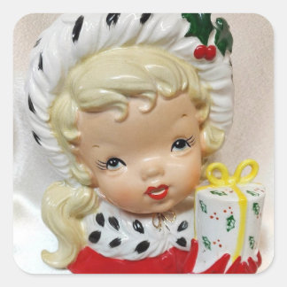 Christmas Girl Child Head Vase Präsent Holly Niedl Quadratischer Aufkleber