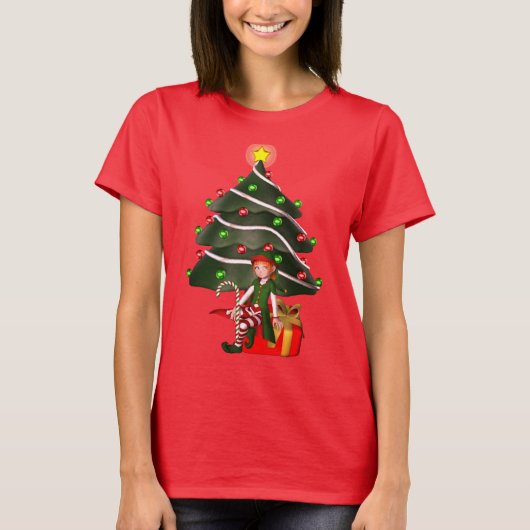 Christmas Girl Elf Tree Niedlich T-Shirt (Vorderseite)
