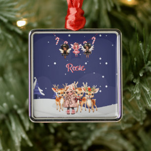 Christmas Girl Reindeer Candy Cane Fairies Ornament Aus Metall
