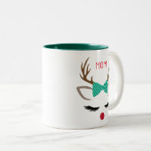CHRISTMAS GIRL REINDEER-GESICHT PERSONALISIEREN ZWEIFARBIGE TASSE (VorderseiteRechts)