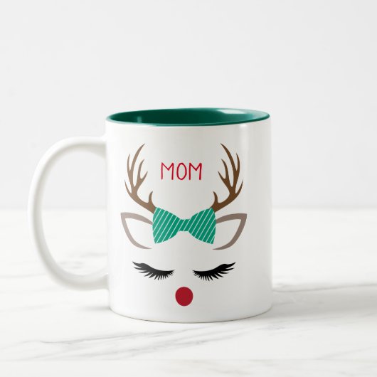 CHRISTMAS GIRL REINDEER-GESICHT PERSONALISIEREN ZWEIFARBIGE TASSE (Links)