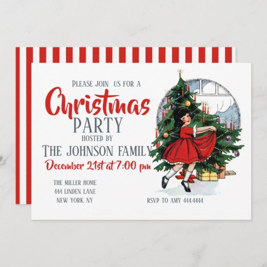 Christmas Girl Vintage Einladung (Vorne/Hinten)