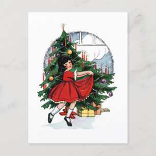 Christmas Girl Vintage Illustration Postkarte