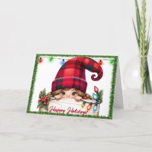 Christmas Girly Gnome mit Kariertem Hut Feiertagskarte