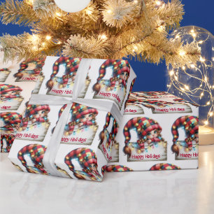 Christmas Girly Gnome mit Kariertem Hut Geschenkpapier