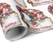 Christmas Girly Gnome mit Kariertem Hut Geschenkpapier (Rolleneckpunkt)